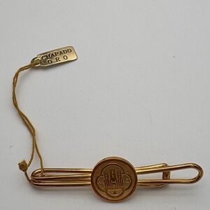 Gold Plated‎ Tie Clip Bar Mens Chapado Oro Castle Crest Emblem Medallion